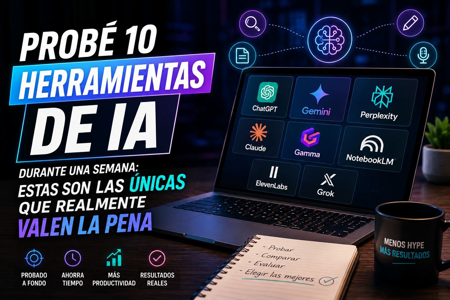 Mejores herramientas de inteligencia artificial probadas durante una semana.