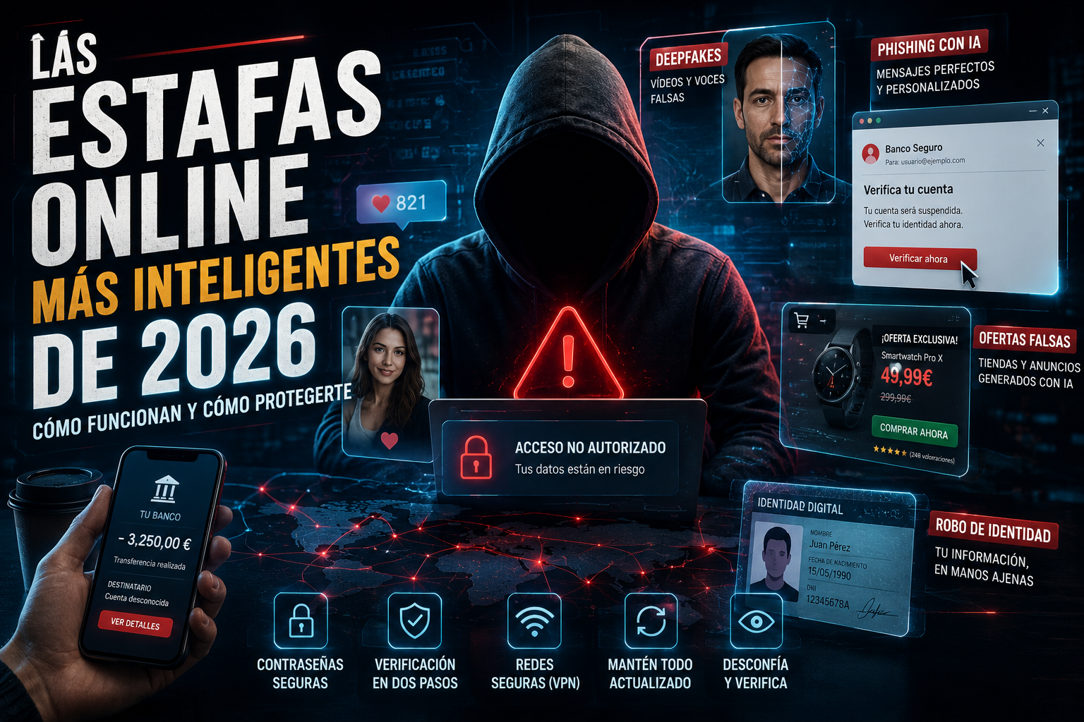 Las estafas online más inteligentes de 2026 utilizando inteligencia artificial y phishing avanzado.