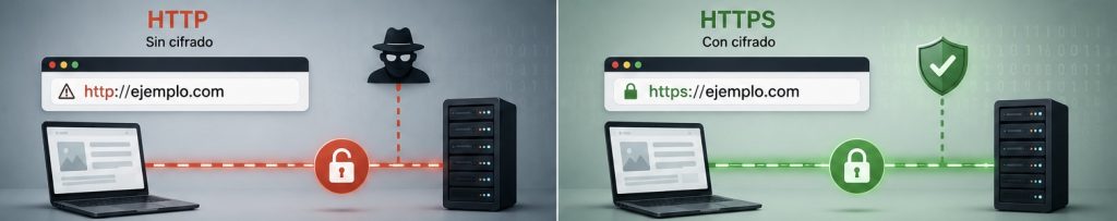 Diferencias entre HTTP y HTTPS durante una conexión web.