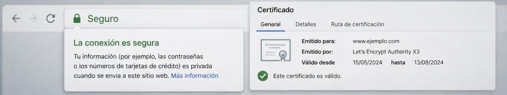 Ejemplo de certificado HTTPS válido en un navegador web.