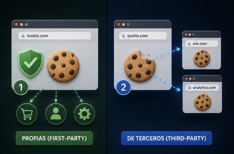 Diferencias entre cookies propias y cookies de terceros.