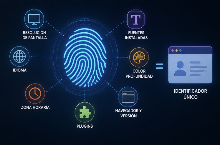 Funcionamiento del fingerprinting o huella digital del navegador.