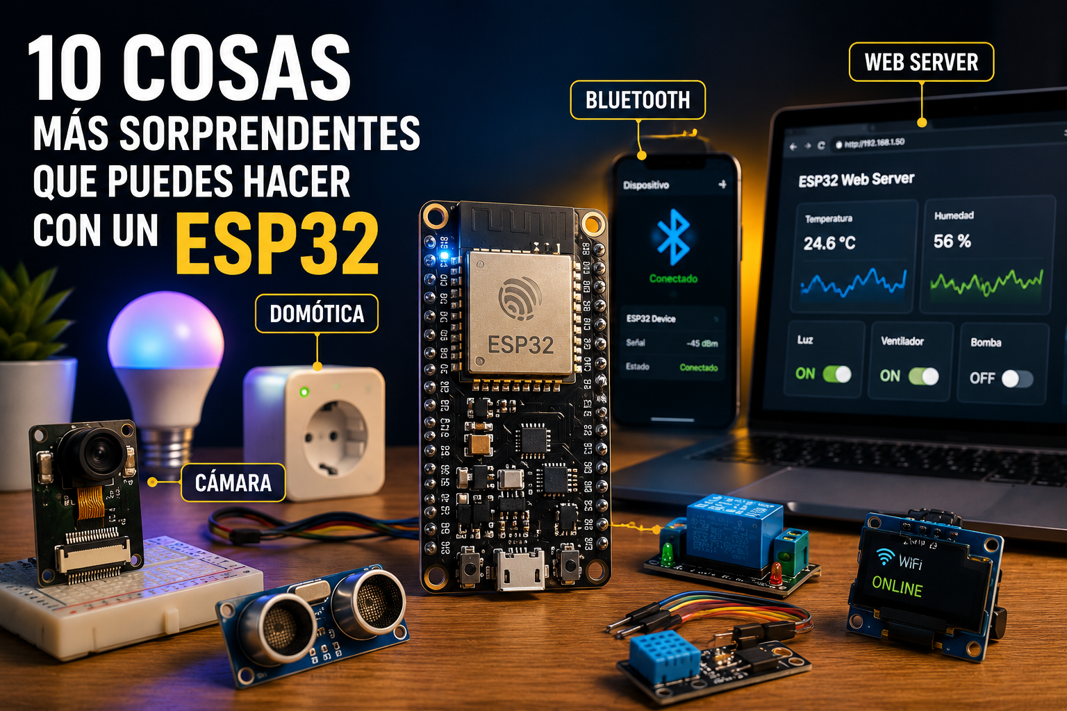 Proyectos ESP32 con cámara domótica bluetooth servidor web y sensores IoT.