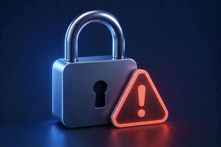 Icono de candado de navegador con una alerta superpuesta, ya que el HTTPS no garantiza que una página no sea falsa