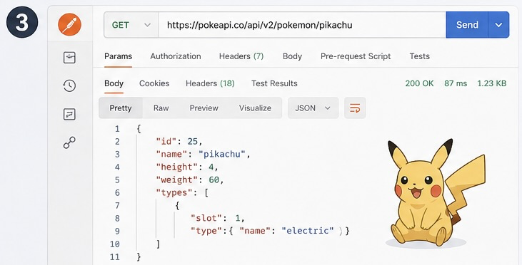 Petición GET probada en una herramienta tipo Postman con la respuesta JSON en pantalla