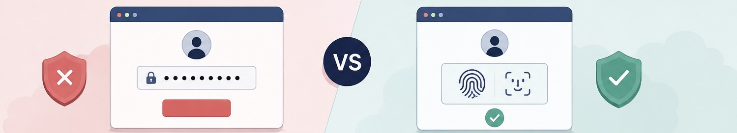 Comparativa visual entre inicio de sesión con contraseña tradicional y con passkey