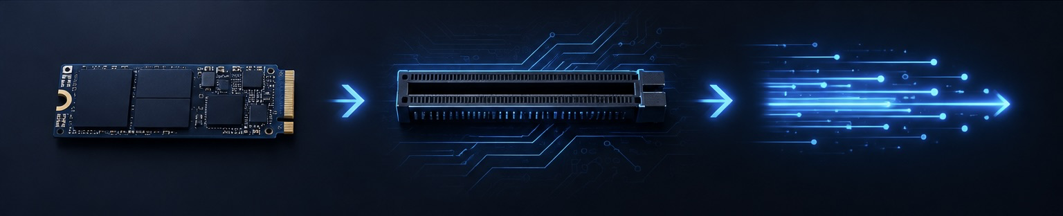 Diagrama mostrando las diferencias entre el formato M.2, la interfaz PCIe y el protocolo NVMe